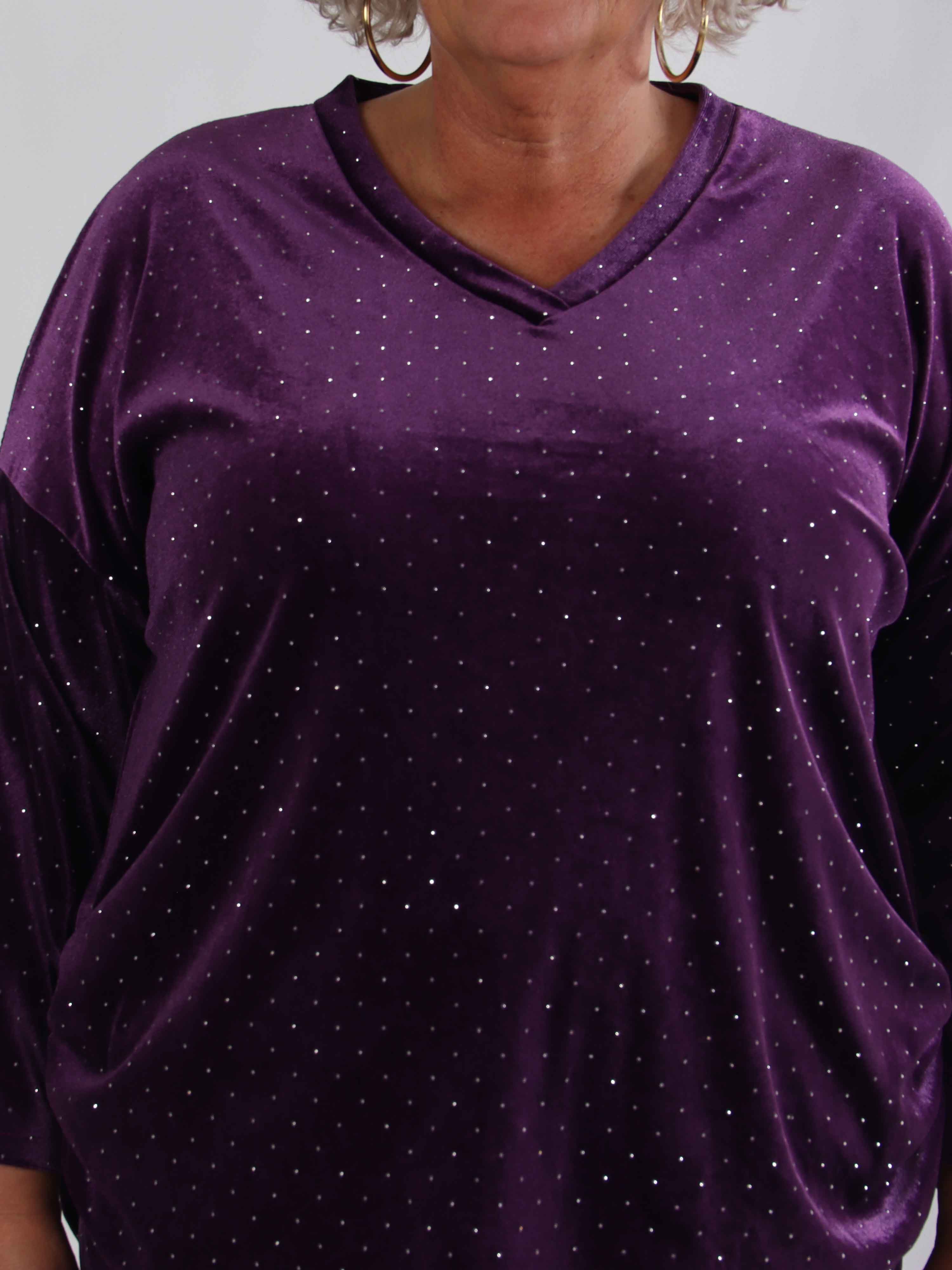 Sparkling - Blødt velour plus size sæt med skinnede sten